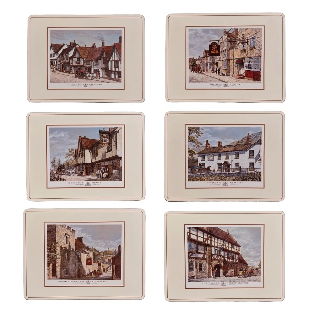 Pimpernel Harrods All English Inns Cork Backed Placemats Set 6 Vintage UK Made